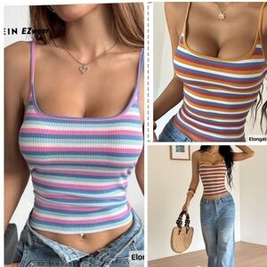 SHEIN Set of 2 EZwear Summer Rainbow Stripe Print Cami Tops Size Large